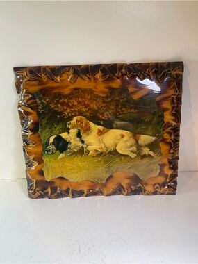 English Setters Lithograph By G. Muss Arnolt Decoupage On Rustic Wood 10.5”x12”